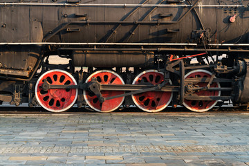 Fototapeta na wymiar Old steam engine train and parts close-up