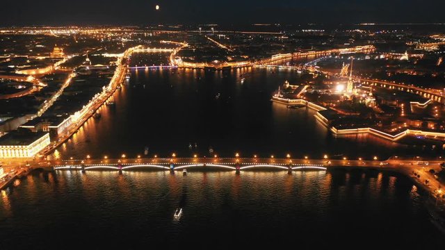 A night aerial view to Trinity (Troitskiy) bridge in StPetersburg, Russia.