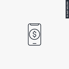 Mobile money, linear style sign for mobile concept and web design