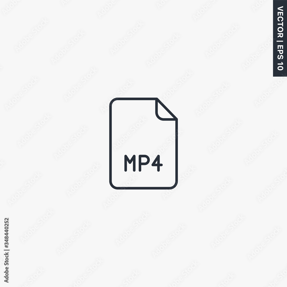 Poster mp4 file format, linear style sign for mobile concept and web design