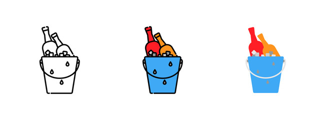 Ice bucket and liquor bottles icon set isolated on white background for web design ,travel concept
