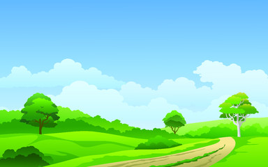 landscape with green field and blue sky