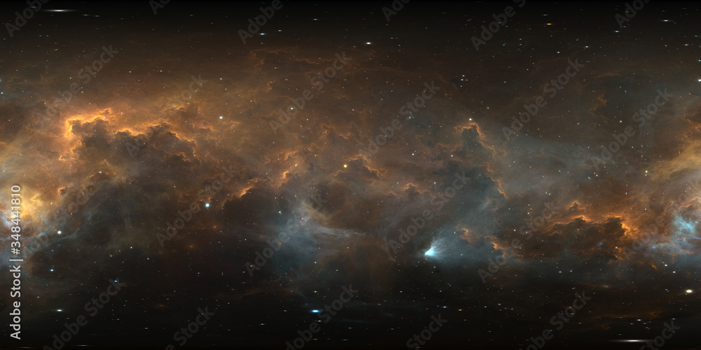 Wall mural 360 degree interstellar cloud of dust and gas. space background with nebula and stars. glowing nebul