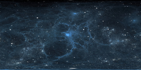 360 Grad interstellare Wolke aus Staub und Gas. Weltraumhintergrund mit Nebel und Sternen. Glühender Nebel. Panorama, Umgebung 360°-HDRI-Karte. Gleichwinklige Projektion, sphärisches Panorama © Peter Jurik