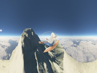 Flying pterodactyl against the volcanic crrater 360 panorama 3d illustration © satori