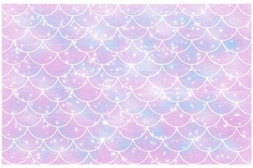 Pink-blue mermaid scales. Watercolor fish scales. Underwater sea pattern. Illustration. Perfect for print design for textile, poster, greeting card, invitation. With glitters line.