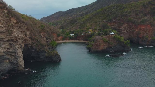Aerial view of a secluded beach only accesssible by boat on Monos Island in the Bocas del Dragon region of Trinidad and Tobago