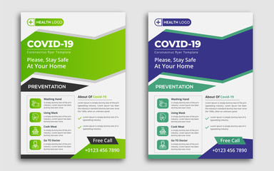 COVID 19 Prevention Flyer Template Green and Blue