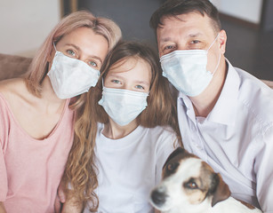 Happy family at home during the pandemic coronavirus