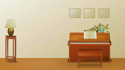 The template illustration background picture of piano room. ( vector )
