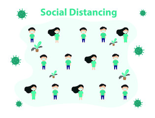 Naklejka premium Keep spacing in social distancing to prevent Coronavirus infection, covid 19