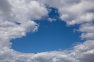 view on hole with blue sky in rain clouds