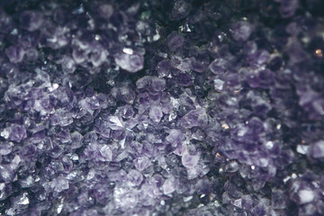 Macro photo of a lilac or violet mineral of amethyst druse
