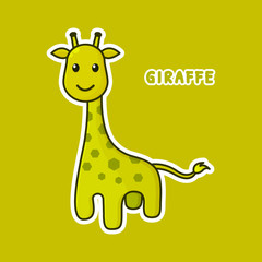Giraffe Vector. Zoo Cartoon Character. Cute Animal Mascot Icon Outline Style
