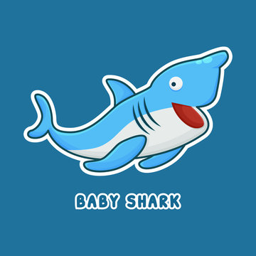Baby Shark Cartoon Character. Cute Wild Animal Mascot Icon Filed Style. Kids Vector Collection
