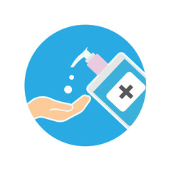 Disinfection. Hand sanitizer bottle icon, washing gel. Vector illustrationDisinfection. Hand sanitizer bottle icon, washing gel. Vector illustration	
