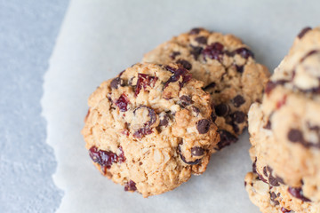 Fresh organic homemade cookies with chocolate chips and dried berries