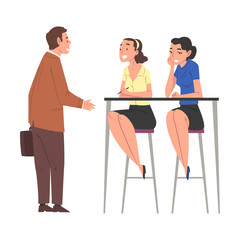 Man Having Job Interview, Girls Talking with Candidate, Recruitment and Employment Service Process Vector Illustration
