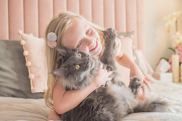 Happy child with her pet
