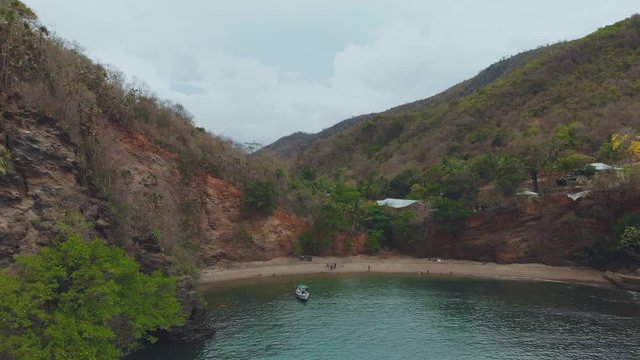 Aerial view of a yacht anchored at Monos island, Trinidad and Tobago