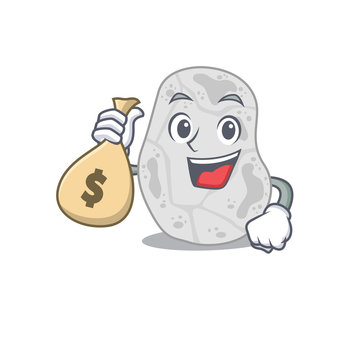 Crazy rich white planctomycetes mascot design having money bags