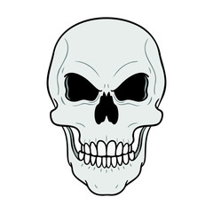 creepy gray skull with evil eye on white background. vector illustration, comic.