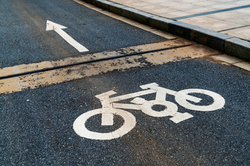 Fototapeta premium the symbol of a bicycle lane on the road