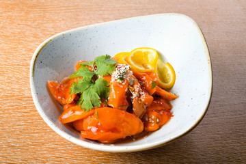 Spicy carrot salad, East Mediterranean dish, traditional classic and seimple recipe.