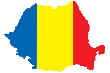 map of Romania with their flag