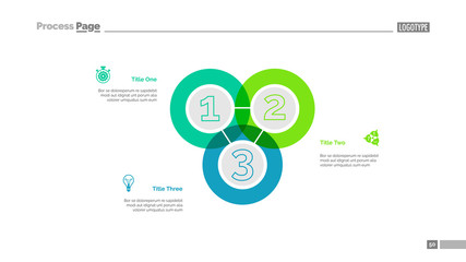 Triple intersect graph slide template. Business data. Chart, diagram. Creative concept for infographic, presentation, report. Can be used for topics like finance, statistics, development