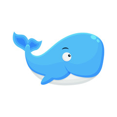 Whale Sea Cartoon Character. Cute Animal Mascot Icon Flat Design. Childrens Book
