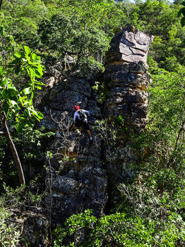 Man Rock Climbing At Chapada Dos Veadeiros National Park