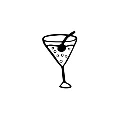 Doodle style martini glass. Hand drawn vector illustration for cards, posters, stickers and professional design, web design, logo. Isolated on white background.