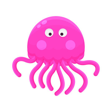 Jellyfish Cartoon Little Character. Cute Animal Mascot Icon Flat Design. Childrens Book
