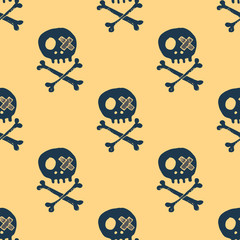 Skulls and bones Seamless pattern. Cute Doodles pirate sketch. Hand drawn Cartoon Vector illustration