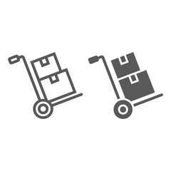 Hand truck with cardboard boxes line and glyph icon, logistic and delivery, hand dolly sign vector graphics, a linear icon on a white background, eps 10.