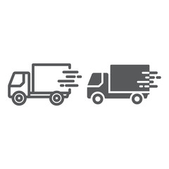 Fast shipping delivery line and glyph icon, logistic and delivery, truck sign vector graphics, a linear icon on a white background, eps 10.