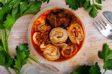 Herring preserves with mushrooms and tomato sauce