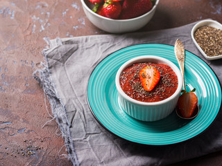 Strawberry chia jam made with chia seeds. Quick low sugar jam with berries