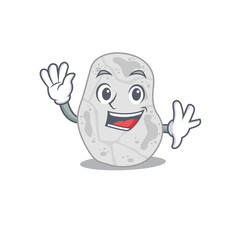 A charming white planctomycetes mascot design style smiling and waving hand