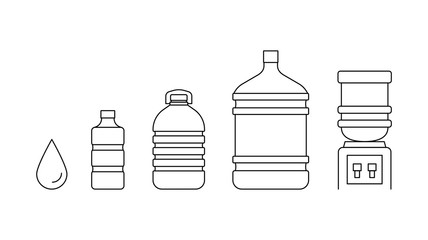 Water bottles icons set line vector