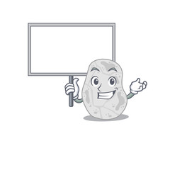 Cartoon picture of white planctomycetes mascot design style carries a board