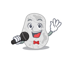 Obraz na płótnie Canvas cartoon character of white planctomycetes sing a song with a microphone