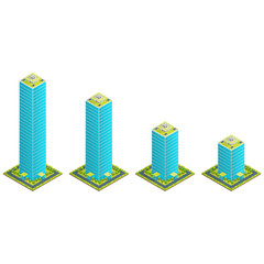 Futuristic Skyscraper with Green Roof Concept 3d Isometric View. Vector