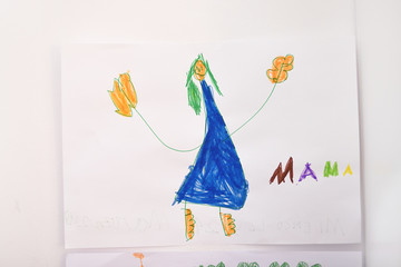 Children's drawing of a mother with positivity, color and joy.