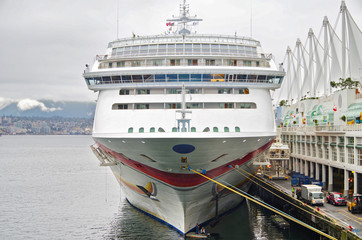 Modern family cruiseship cruise ship liner Sun docked at cruise terminal in Vancouver, Canada BC...