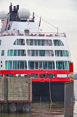 Modern Hurtigruten expedtion vessel or cruiseship or cruise ship MS Fram liner at Hafen City Cruise...