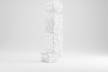 Marble 3d letter J lowercase. White marble letter isolated on white background. Glossy marble stone alphabet. 3d rendered font character.