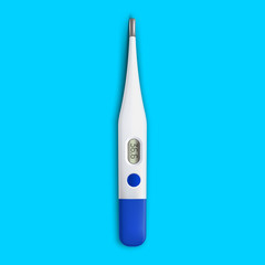 Realistic Detailed 3d Medical Thermometer on a Blue. Vector