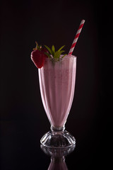 Cold refreshing strawberry ice fresh with cocktail tube